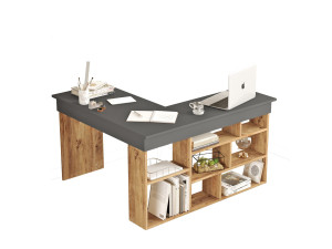 Bureau en bois "CT5" - 129 x 120 x 72 cm - Pin atlantique Anthracite