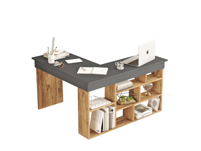 Bureau en bois "CT5" - 129 x 120 x 72 cm - Pin atlantique Anthracite