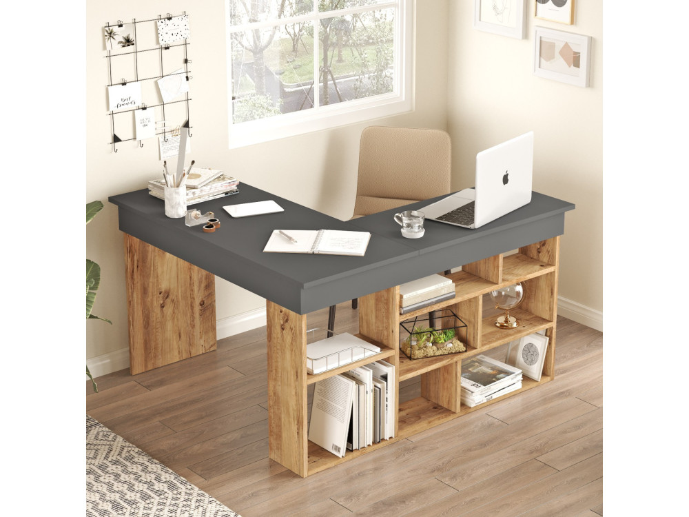 Bureau en bois "CT5" - 129 x 120 x 72 cm - Pin atlantique Anthracite