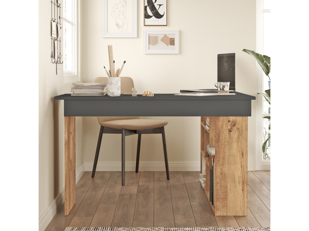 Bureau en bois "CT5" - 129 x 120 x 72 cm - Pin atlantique Anthracite