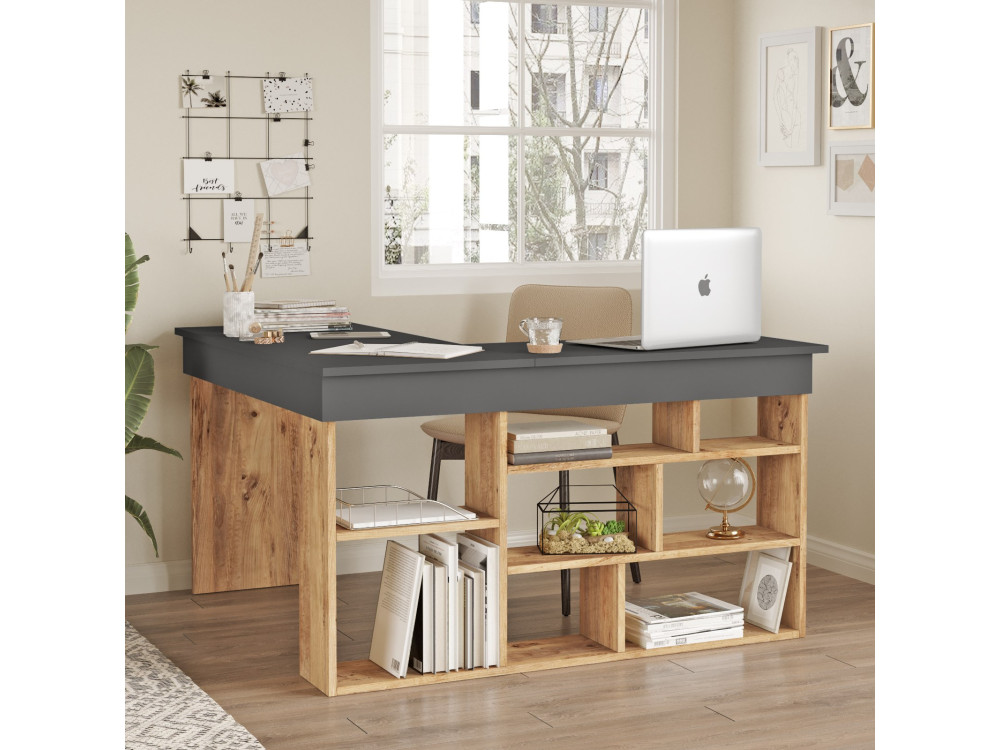 Bureau en bois "CT5" - 129 x 120 x 72 cm - Pin atlantique Anthracite