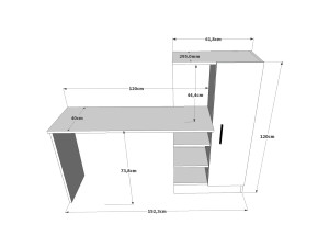 Bureau en bois "CT2" - 152 x 40 x 120 cm - Pin atlantique Blanc