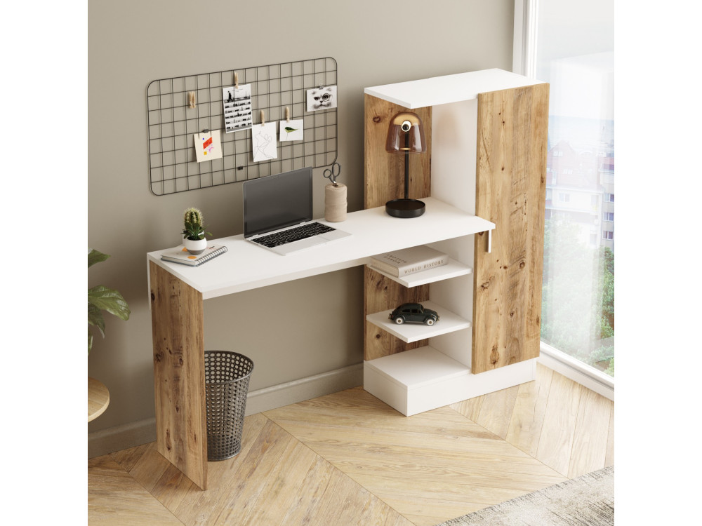Bureau en bois "CT2" - 152 x 40 x 120 cm - Pin atlantique Blanc