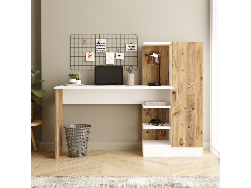 Bureau en bois "CT2" - 152 x 40 x 120 cm - Pin atlantique Blanc