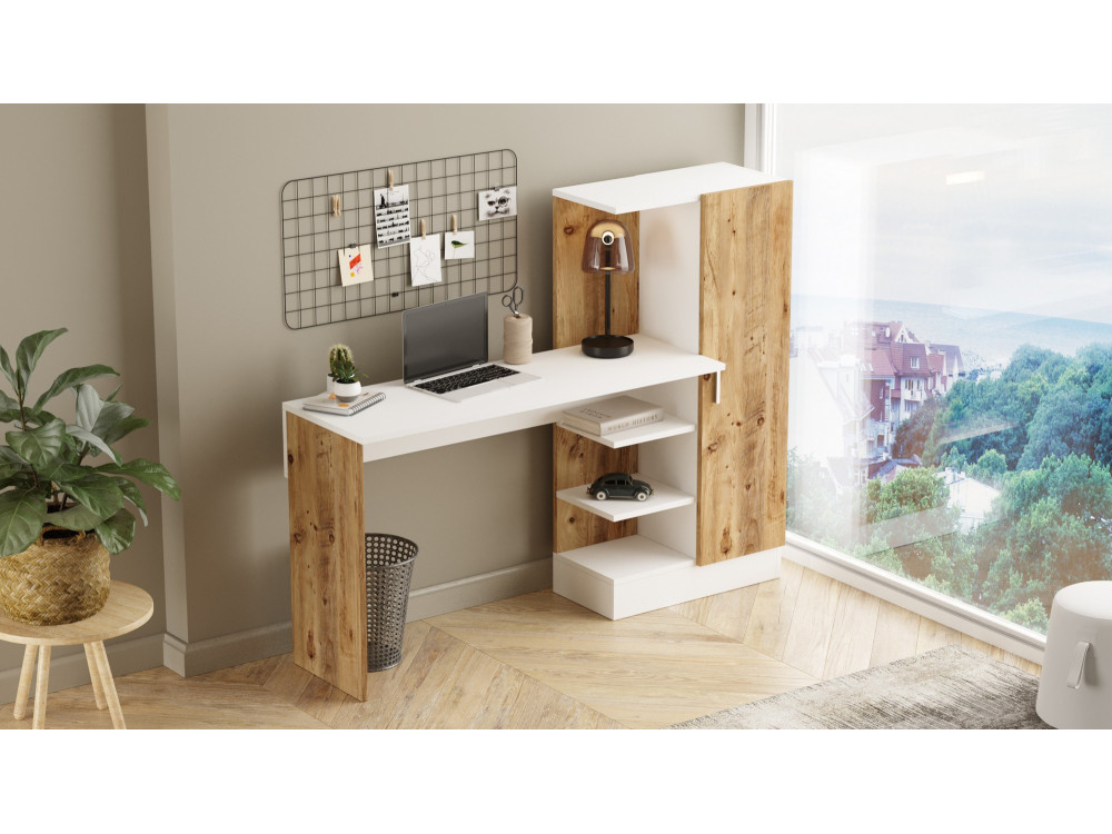 Bureau en bois "CT2" - 152 x 40 x 120 cm - Pin atlantique Blanc