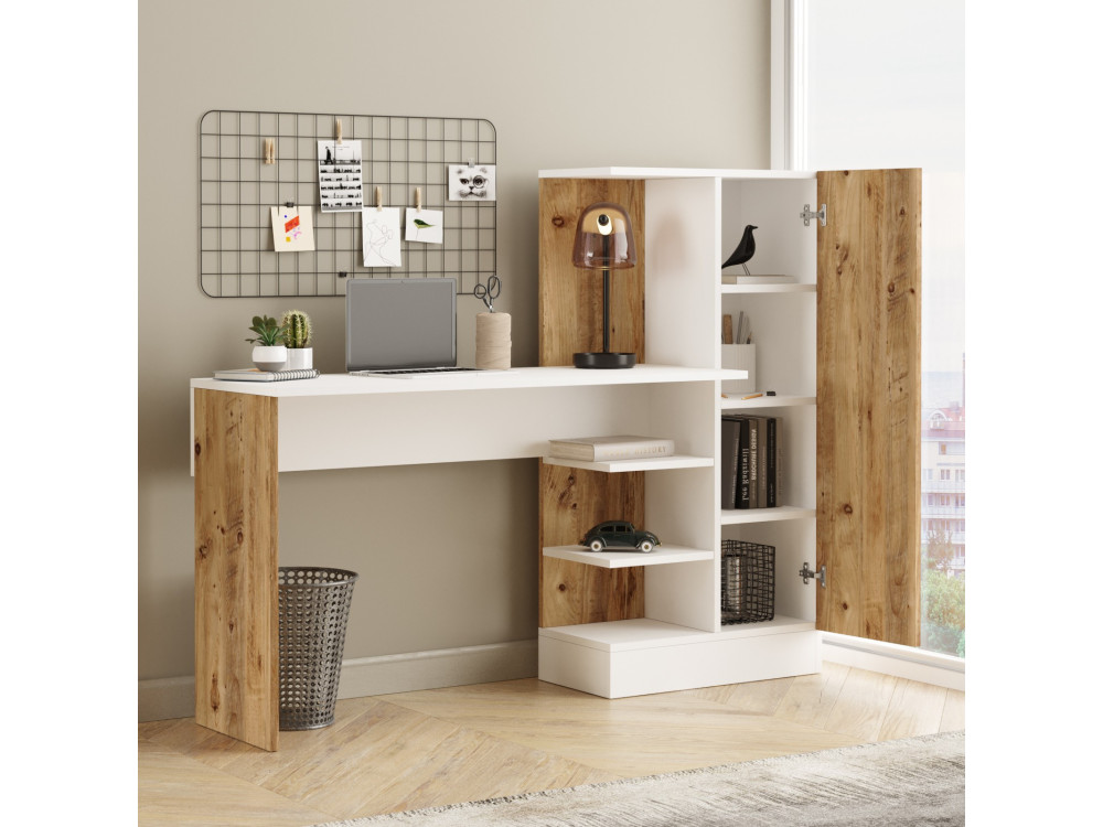 Bureau en bois "CT2" - 152 x 40 x 120 cm - Pin atlantique Blanc