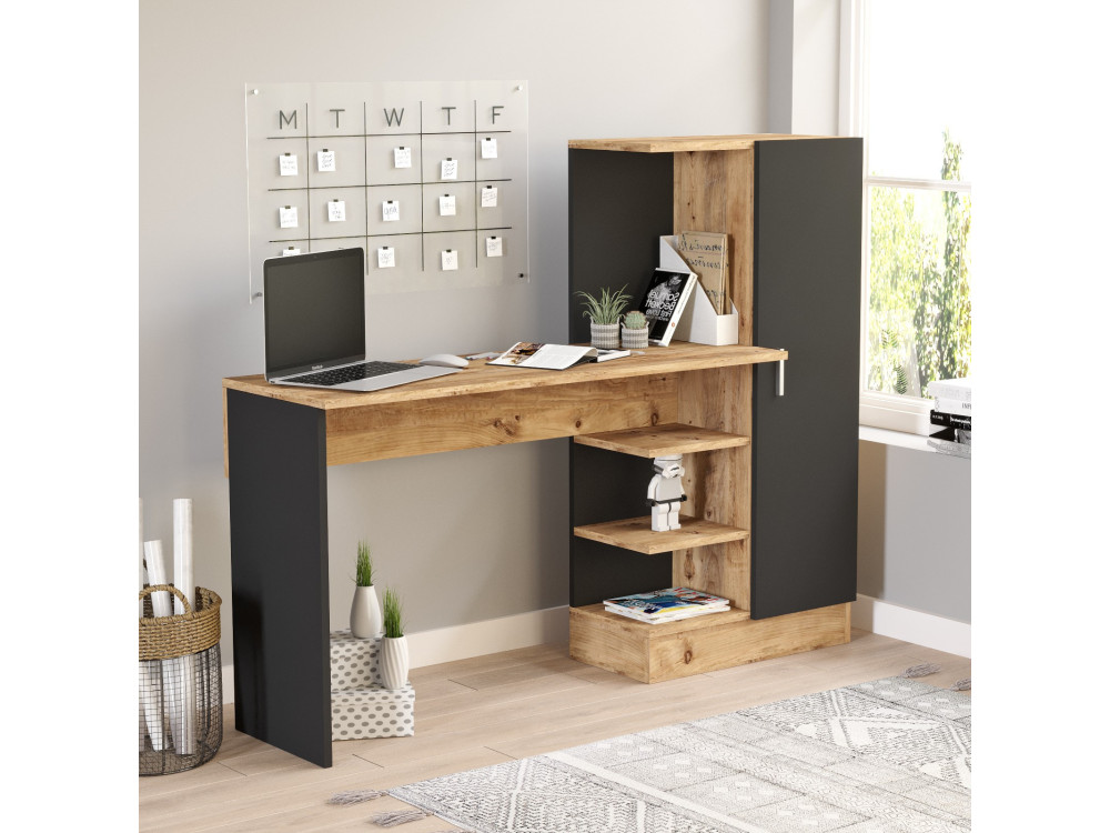 Bureau en bois "CT2" - 152 x 40 x 120 cm - Pin atlantique Noir