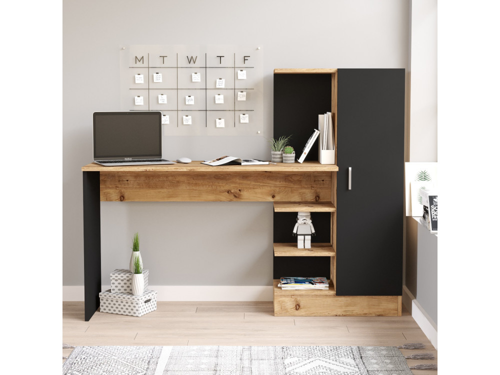 Bureau en bois "CT2" - 152 x 40 x 120 cm - Pin atlantique Noir