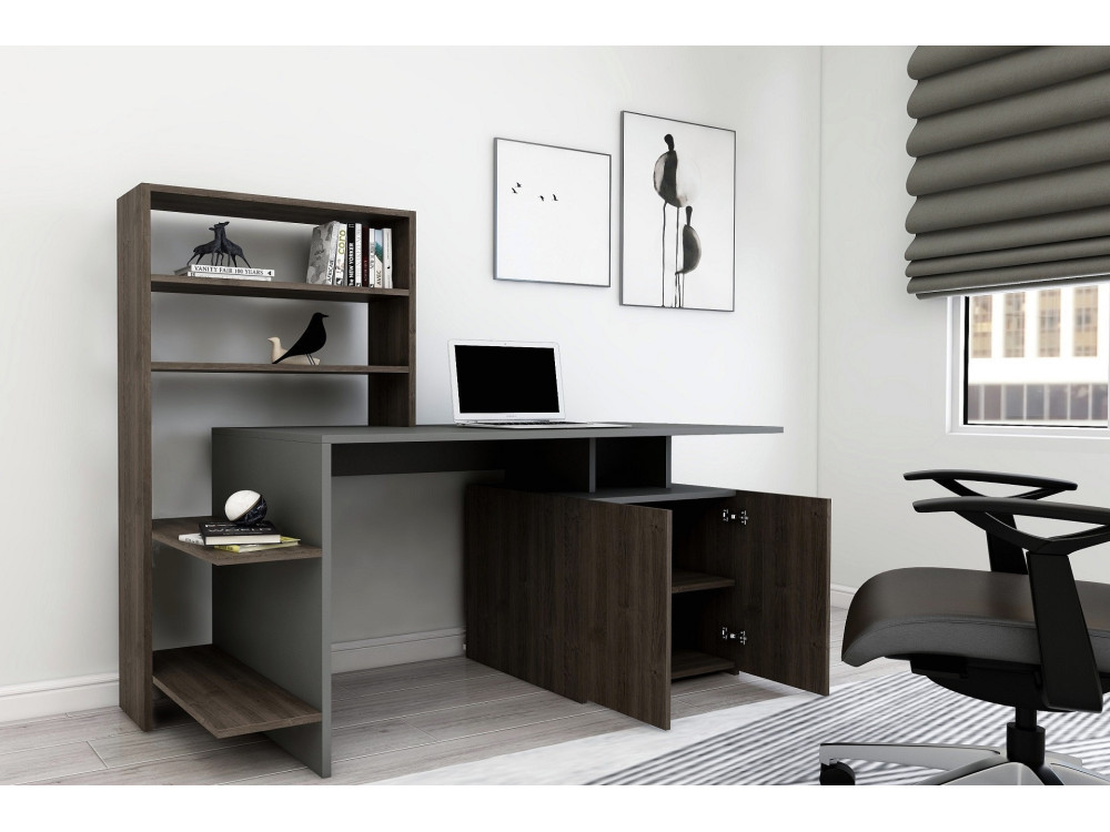 Bureau en bois "Melis " - 146 x 60 x 128 cm - Noyer Anthracite