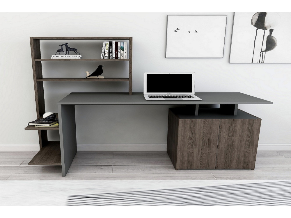 Bureau en bois "Melis " - 146 x 60 x 128 cm - Noyer Anthracite