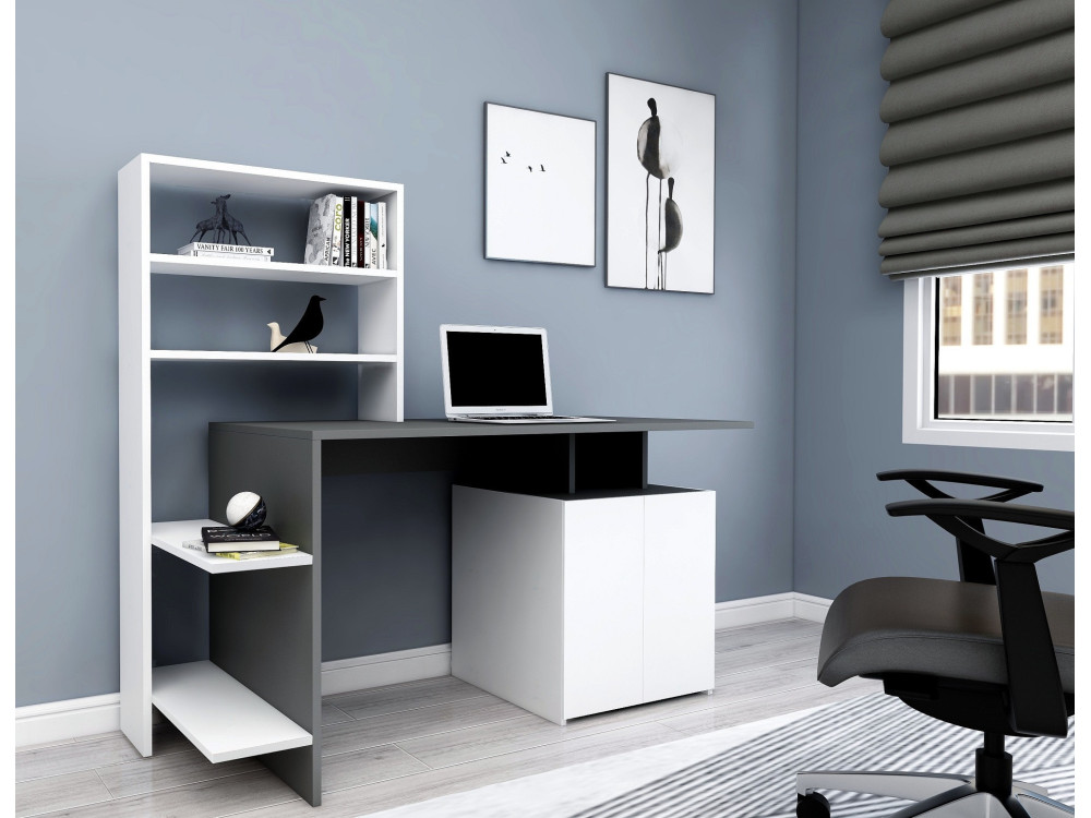 Bureau en bois "Melis " - 146 x 60 x 128 cm - Blanc Anthracite