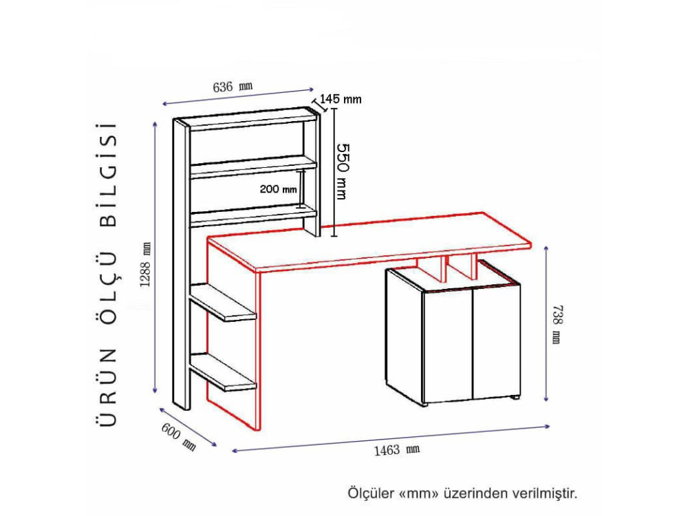 Bureau en bois "Melis " - 146 x 60 x 128 cm - Blanc Anthracite