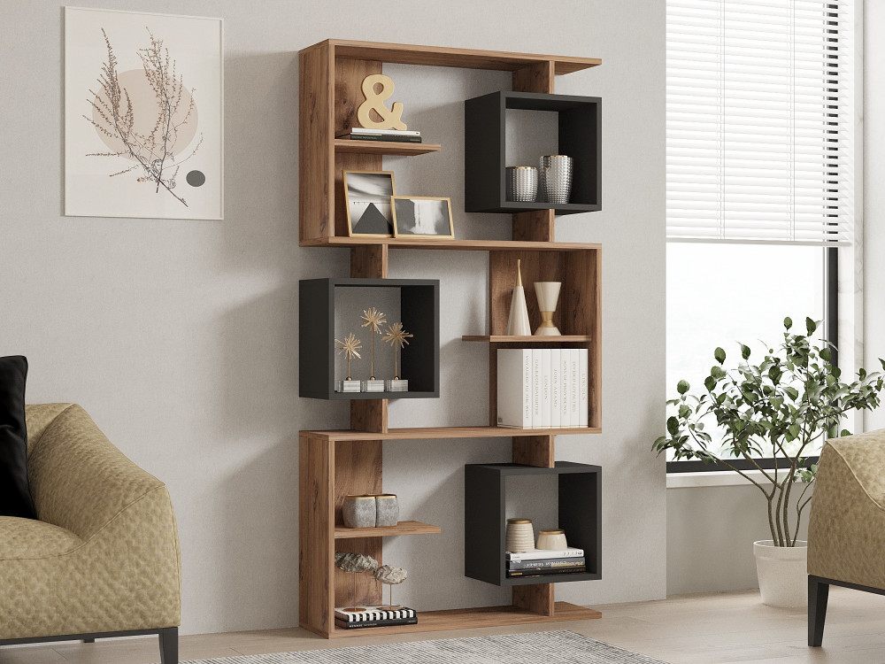 Bibliothèque en bois "Icardi" - 90 x 24 x 171 cm - Pin atlantiqueAnthracite