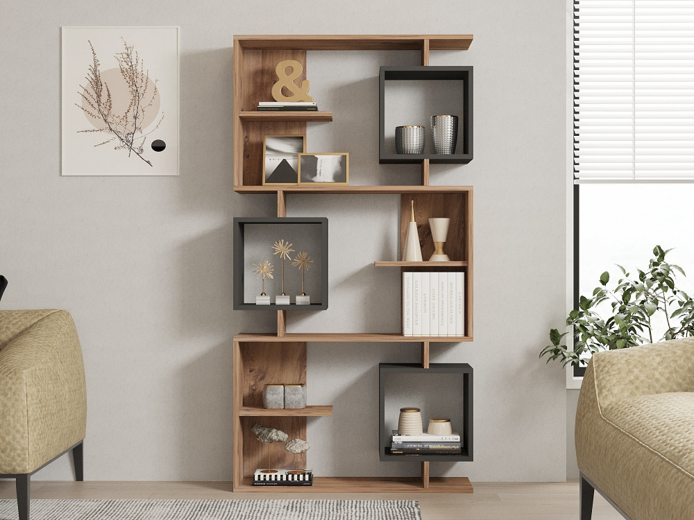 Bibliothèque en bois "Icardi" - 90 x 24 x 171 cm - Pin atlantiqueAnthracite