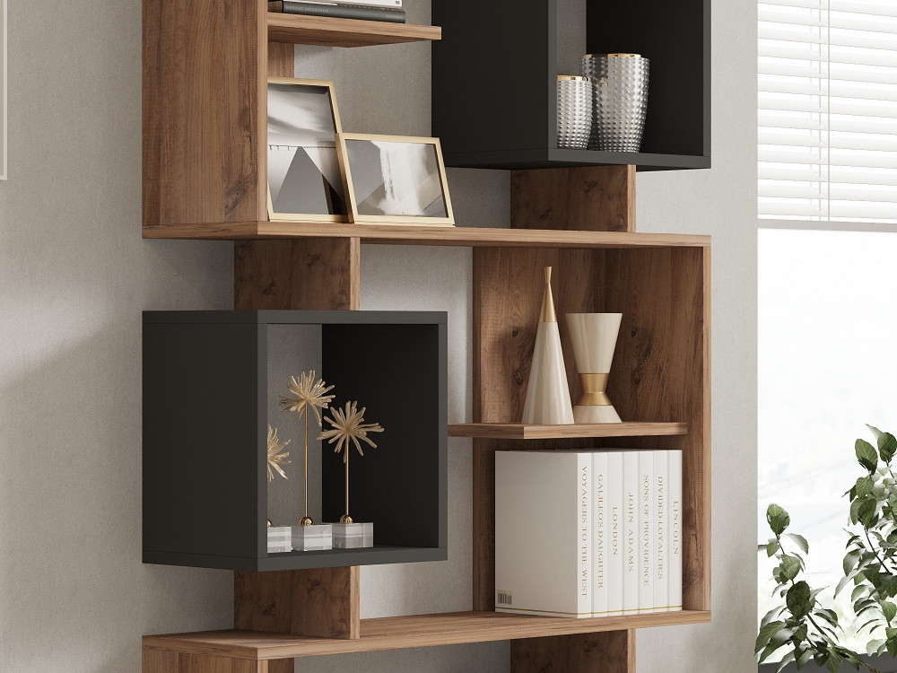 Bibliothèque en bois "Icardi" - 90 x 24 x 171 cm - Pin atlantiqueAnthracite