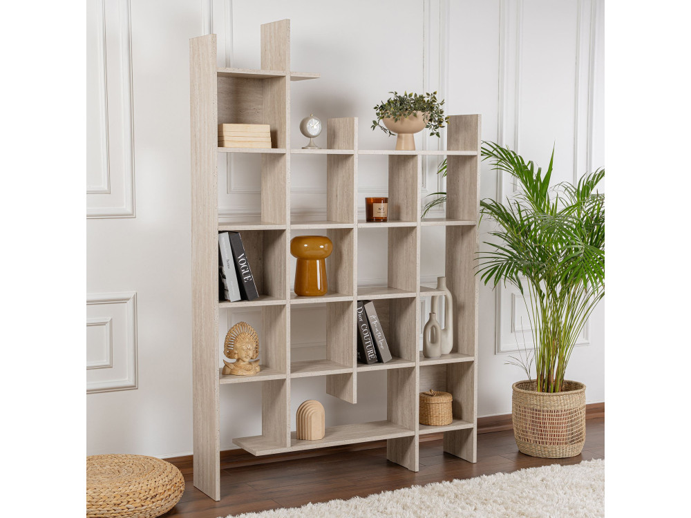 Bibliothèque en bois "Manco" - 122 x 25 x 188 cm - Travertin