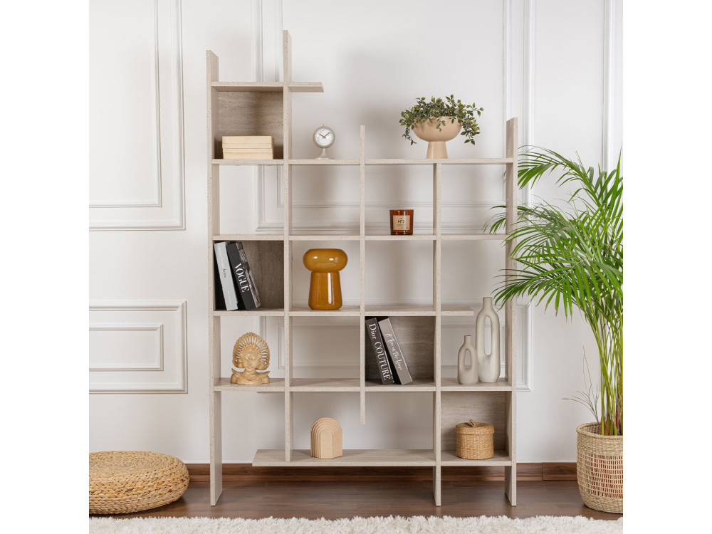 Bibliothèque en bois "Manco" - 122 x 25 x 188 cm - Travertin