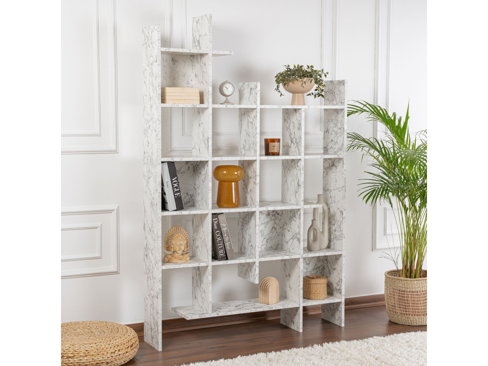 Bibliothèque en bois "Manco" - 122 x 25 x 188 cm - Blanc marbré