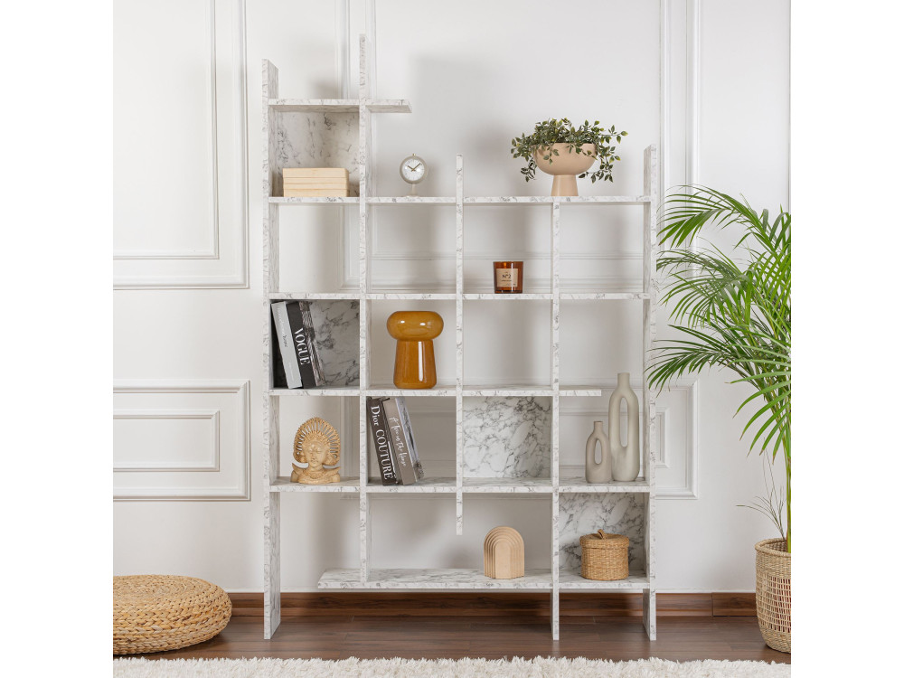 Bibliothèque en bois "Manco" - 122 x 25 x 188 cm - Blanc marbré