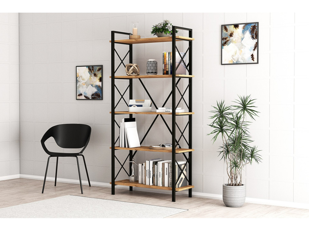 Bibliothèque en bois "Nero" - 90 x 33 x 180 cm - Pin atlantiqueNoir