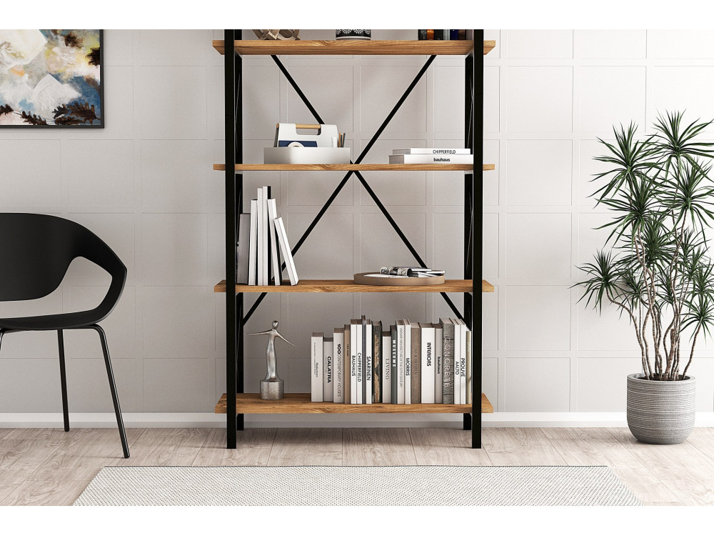 Bibliothèque en bois "Nero" - 90 x 33 x 180 cm - Pin atlantiqueNoir