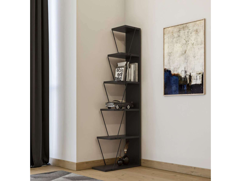 Bibliothèque en bois "Melinos" - 50 x 22 x 150 cm - Gris anthracite