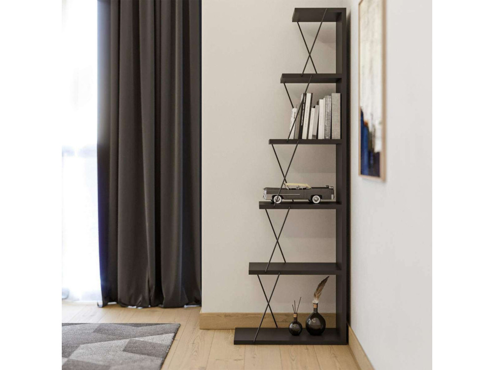 Bibliothèque en bois "Melinos" - 50 x 22 x 150 cm - Gris anthracite