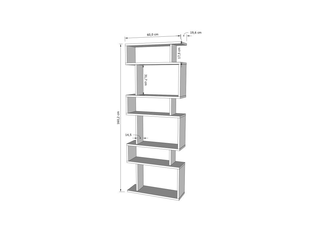 Bibliothèque en bois "Bates" - 60 x 19 x 160 cm - Chêne blanc