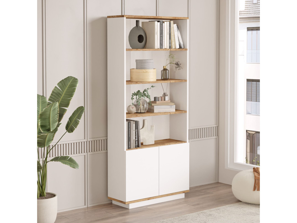 Bibliothèque en bois "FR16" - 75 x 26 x 168 cm - Pin atlantiqueBlanc