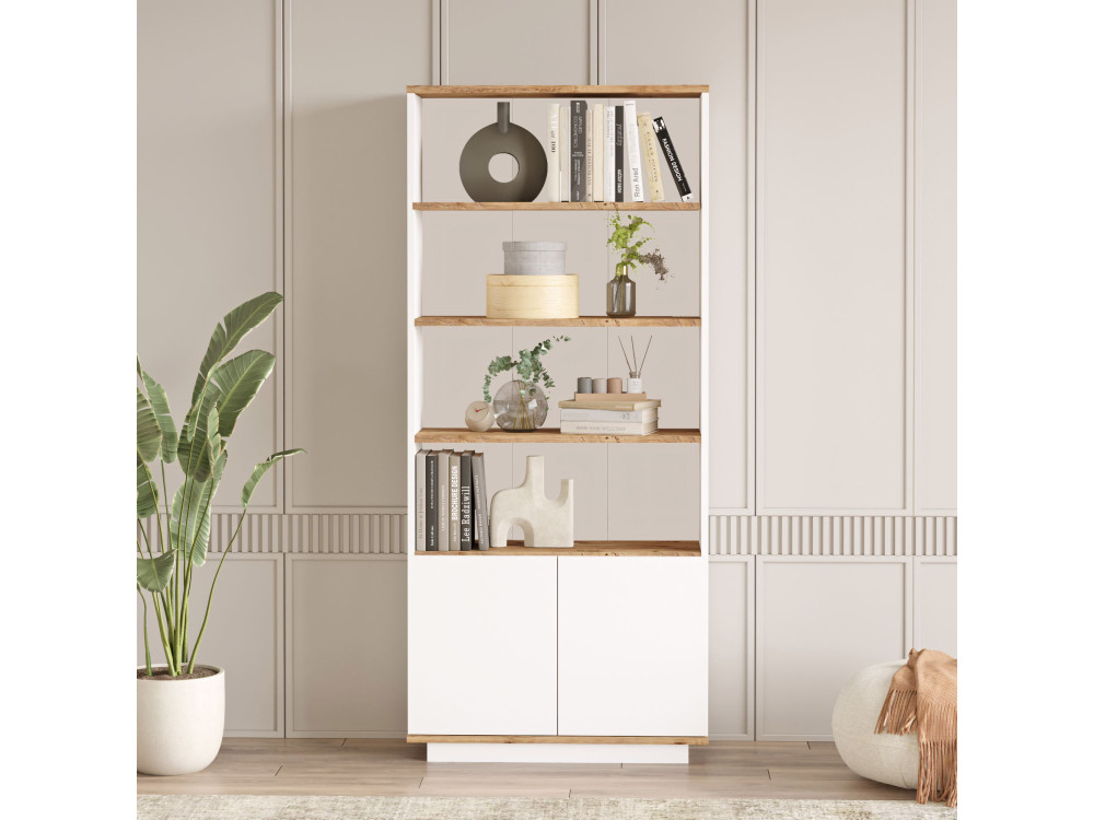 Bibliothèque en bois "FR16" - 75 x 26 x 168 cm - Pin atlantiqueBlanc