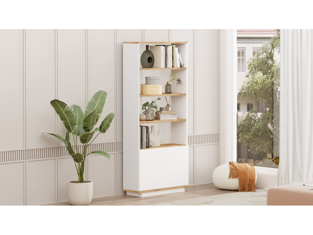 Bibliothèque en bois "FR16" - 75 x 26 x 168 cm - Pin atlantiqueBlanc