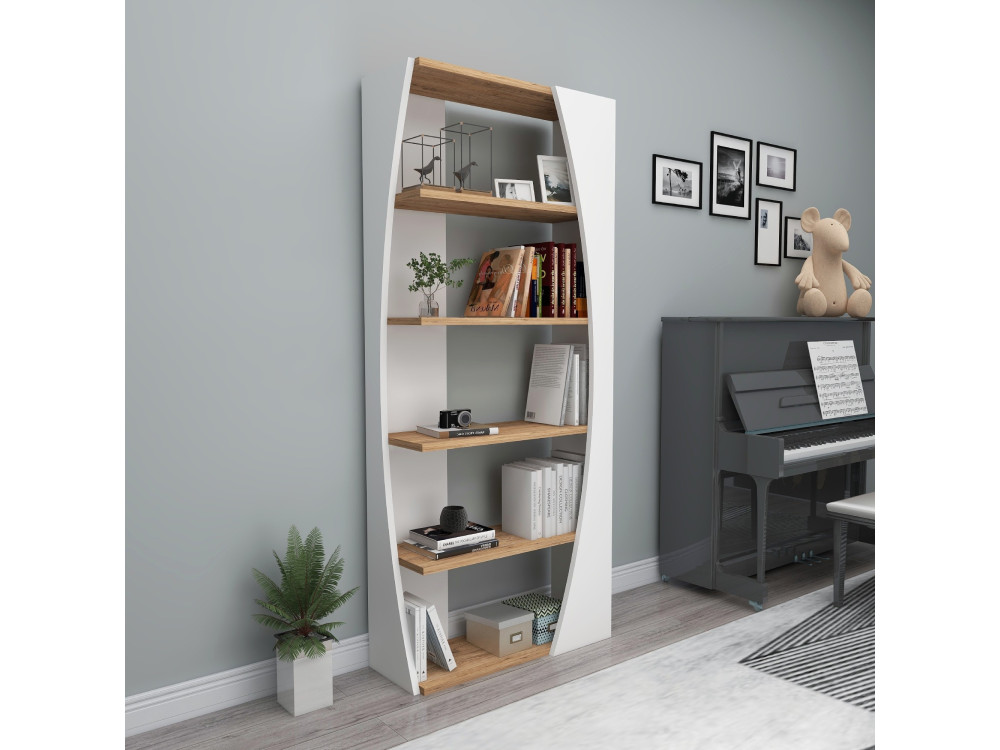 Bibliothèque en bois "Selge " - 63 x 23 x 150 cm - Pin atlantiqueBlanc