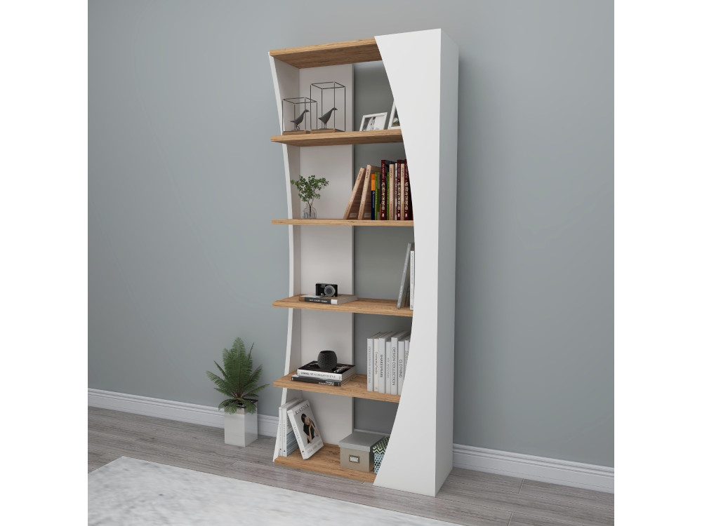 Bibliothèque en bois "Selge " - 63 x 23 x 150 cm - Pin atlantiqueBlanc