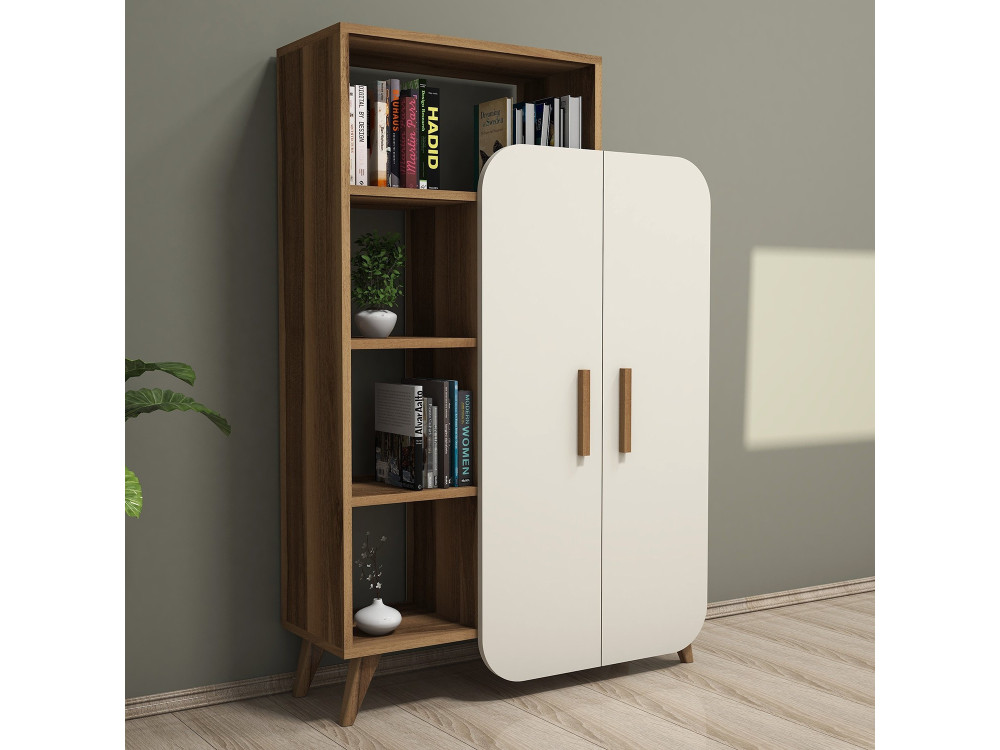 Meuble avec étagère en bois "Form" - 90 x 32 x 132 cm - Crème de noix