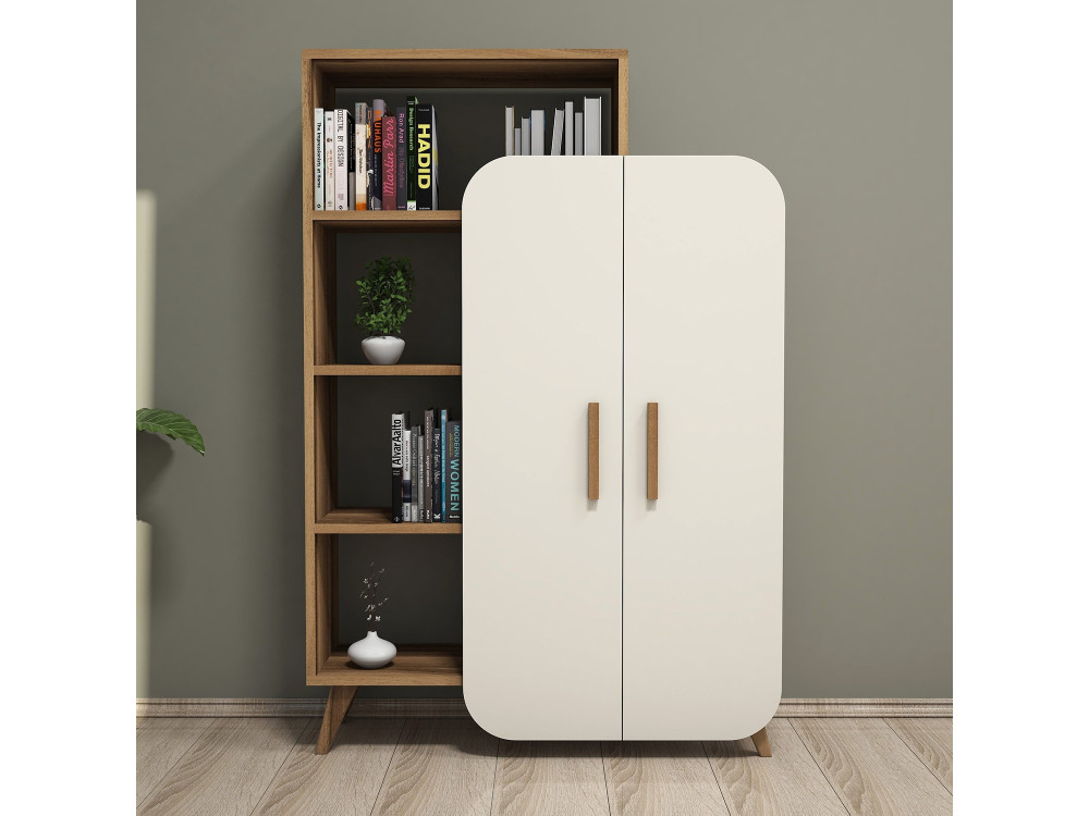 Meuble avec étagère en bois "Form" - 90 x 32 x 132 cm - Crème de noix