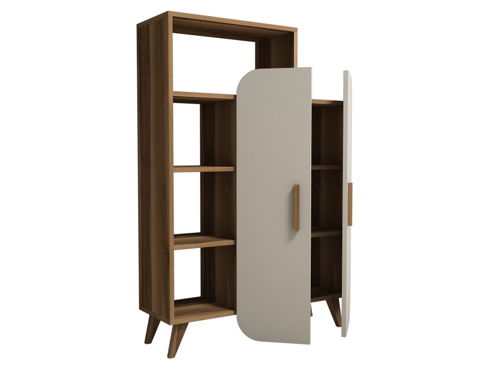 Meuble avec étagère en bois "Form" - 90 x 32 x 132 cm - Crème de noix