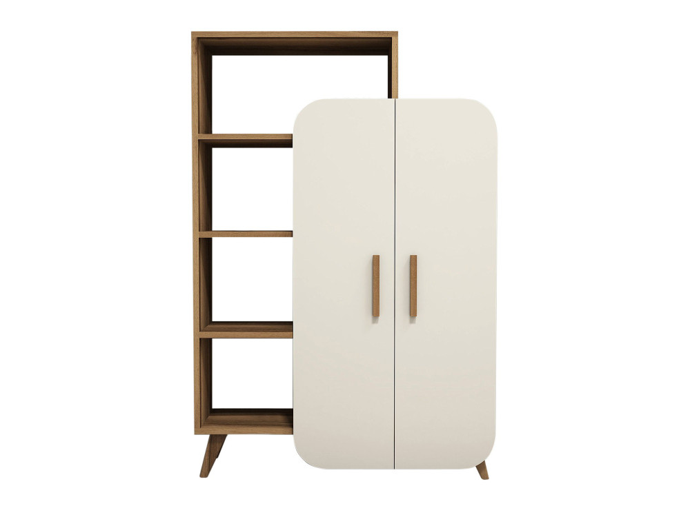 Meuble avec étagère en bois "Form" - 90 x 32 x 132 cm - Crème de noix