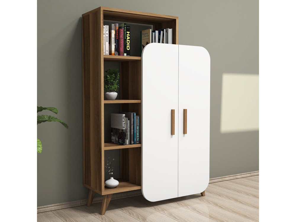 Bibliothèque en bois "Form" 90 x 32 x 132 cm - Noyer