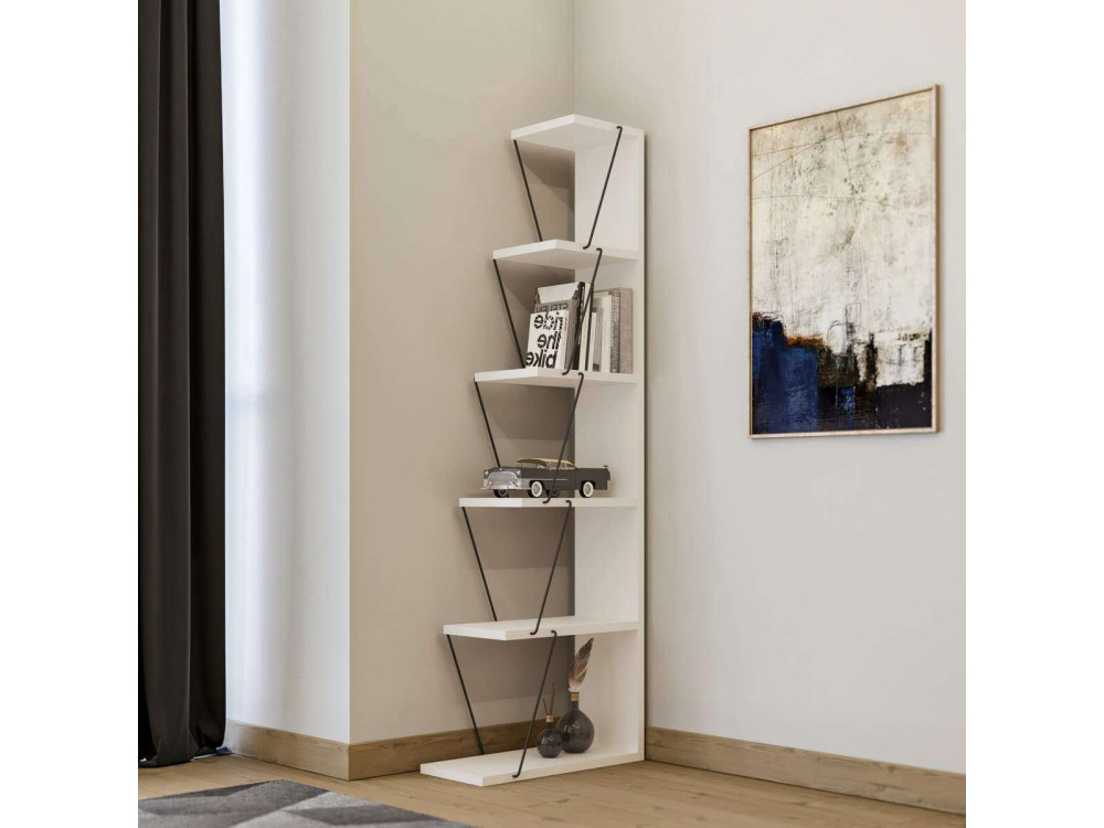 Bibliothèque en bois "Ayder" - 50 x 22 x 150 cm - Blanc