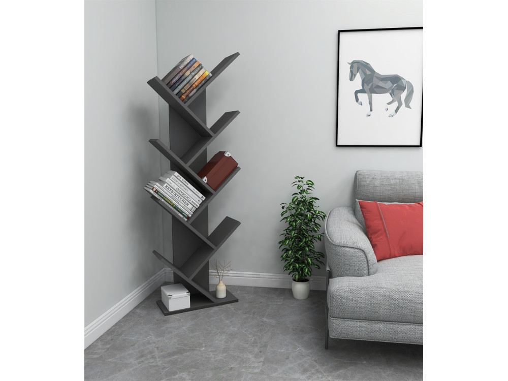Bibliothèque en bois "Hitit" - 46 x 22 x 128 cm - Gris anthracite