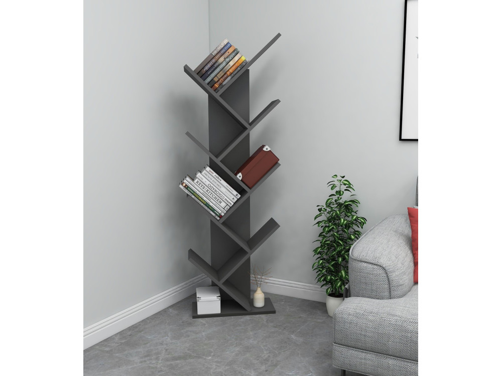 Bibliothèque en bois "Hitit" - 46 x 22 x 128 cm - Gris anthracite