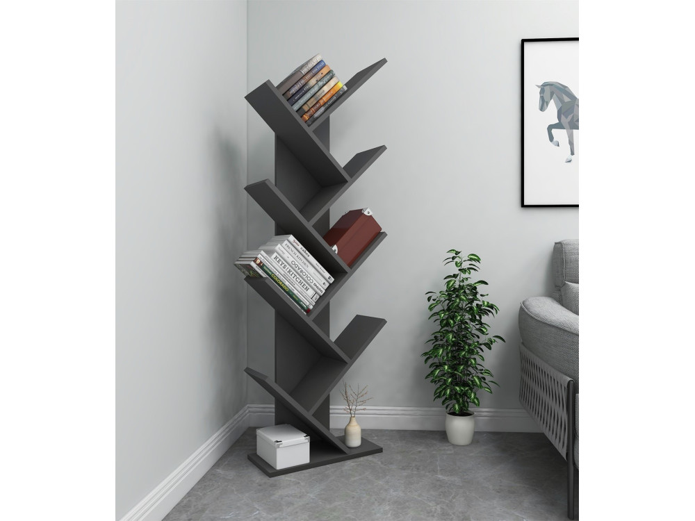 Bibliothèque en bois "Hitit" - 46 x 22 x 128 cm - Gris anthracite