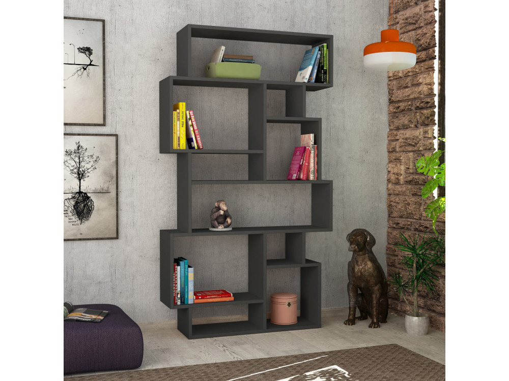 Bibliothèque en bois "Karmato" - 96 x 25 x 168 cm - Gris anthracite