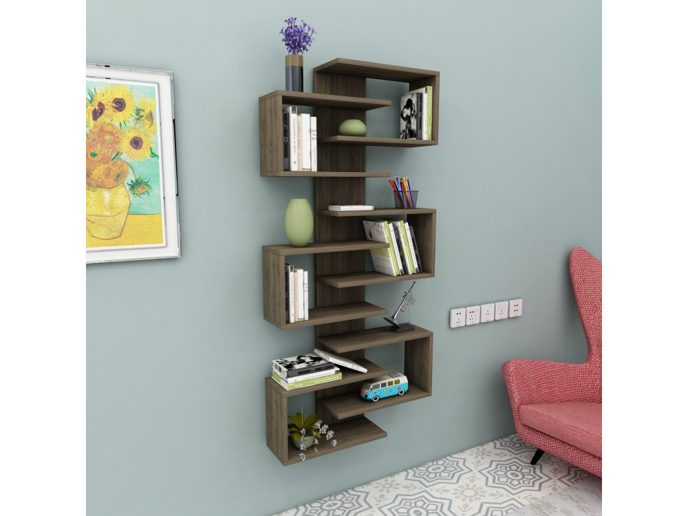 Bibliothèque en bois "Lotus" - 75 x 21 x 161 cm - Noyer