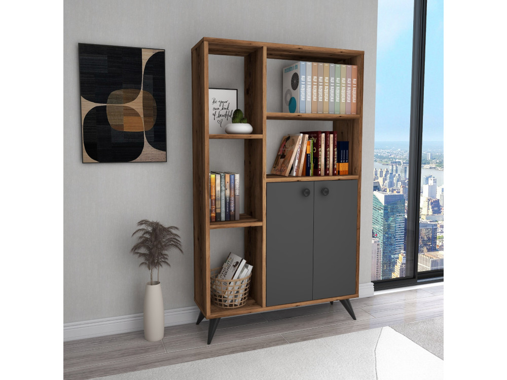 Bibliothèque en bois "Meldan" - 80 x 25 x 135 cm - Noyer Clair, Anthracite