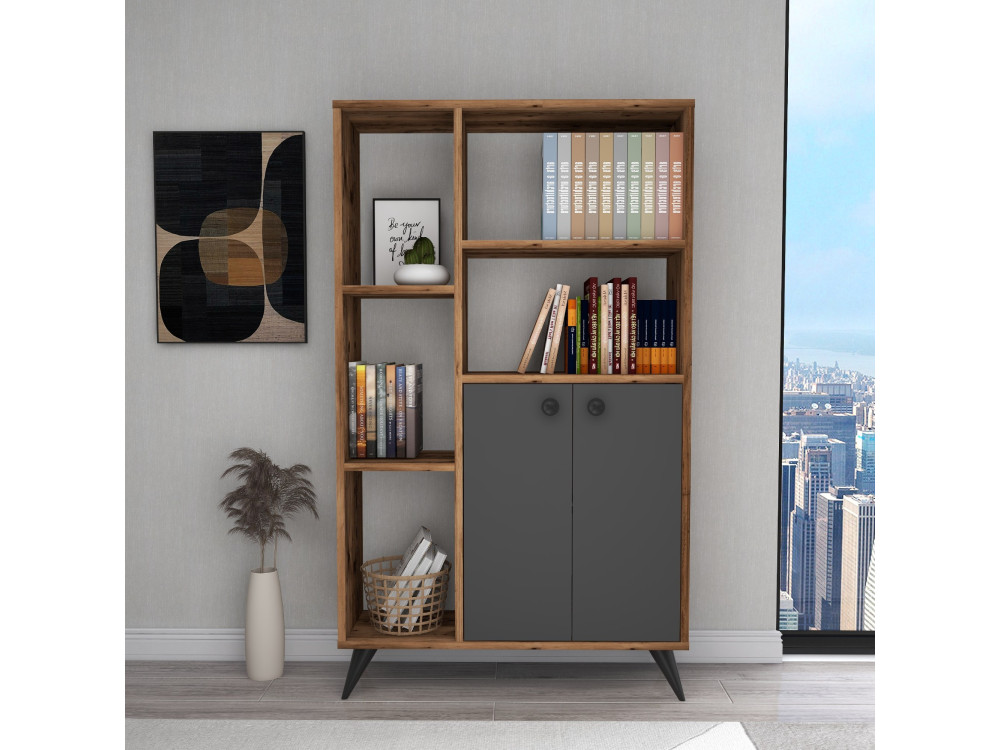 Bibliothèque en bois "Meldan" - 80 x 25 x 135 cm - Noyer Clair, Anthracite
