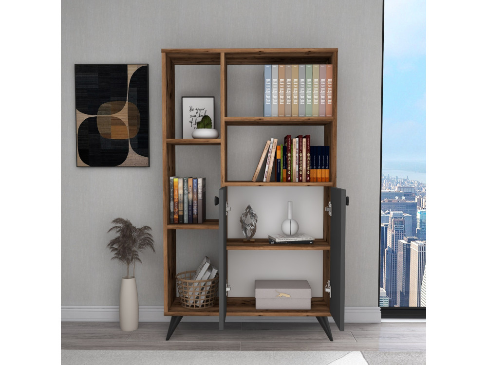 Bibliothèque en bois "Meldan" - 80 x 25 x 135 cm - Noyer Clair, Anthracite