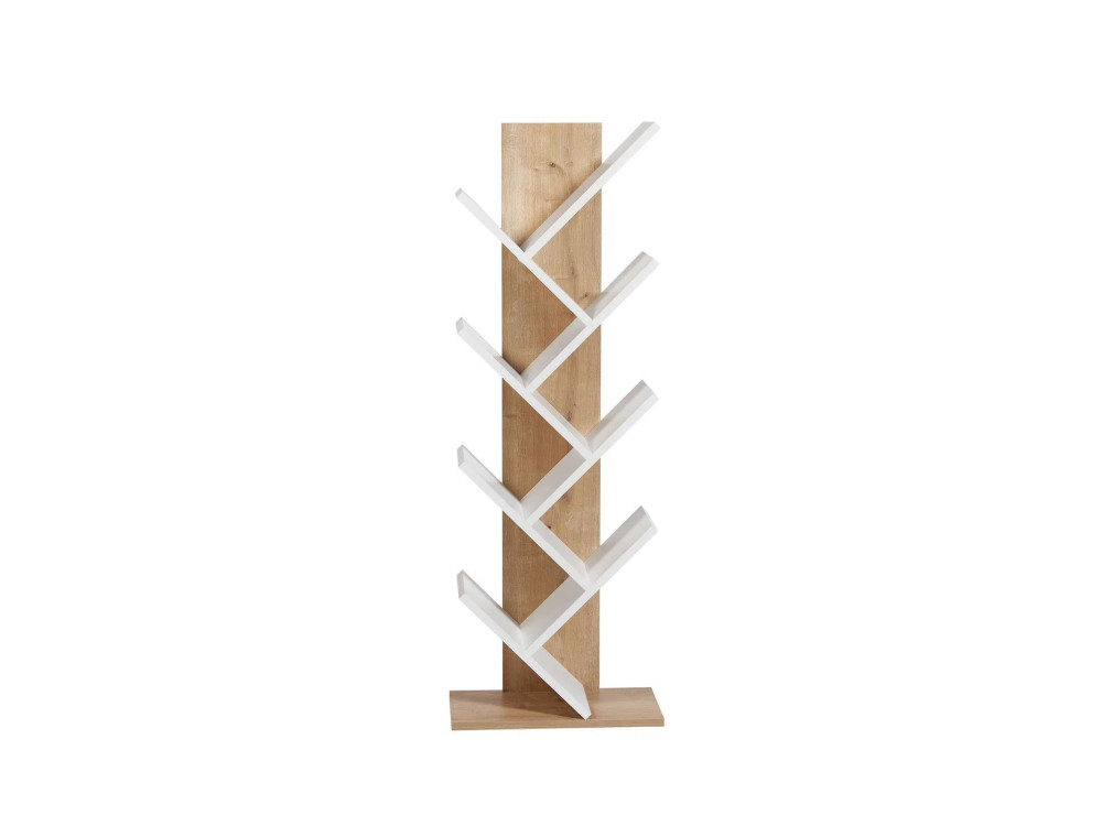 Bibliothèque en bois "Tuval 066" - 46 x 22 x 129 cm - Chêne, Blanc