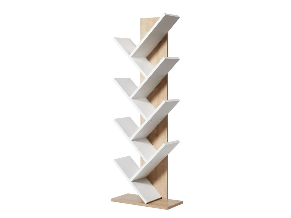 Bibliothèque en bois "Tuval 066" - 46 x 22 x 129 cm - Chêne, Blanc