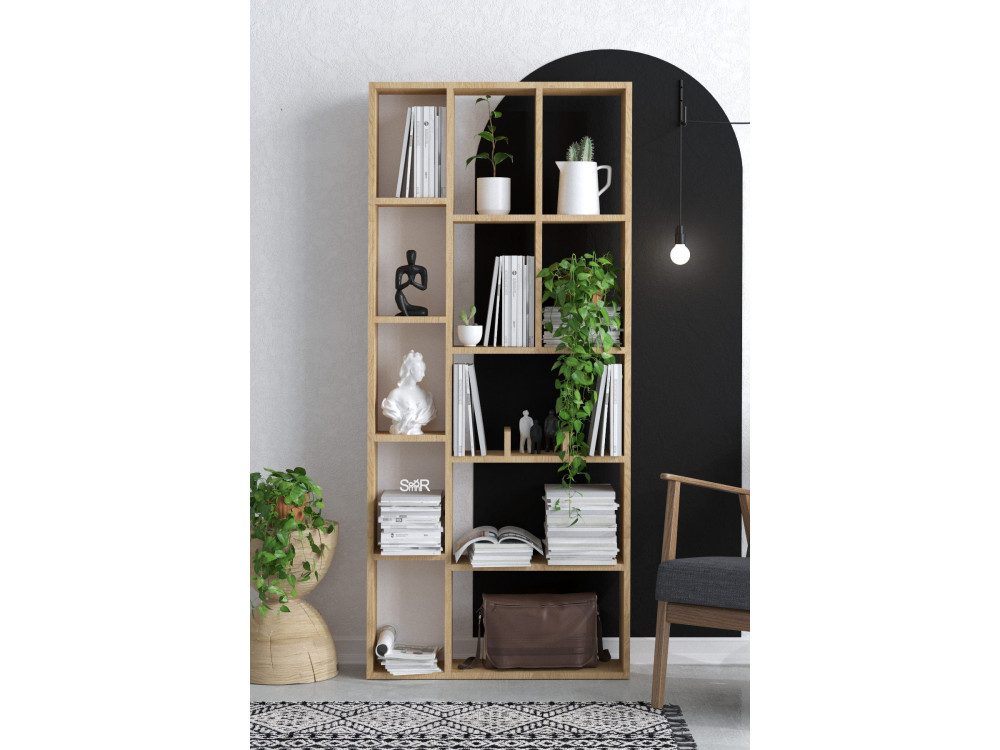 Bibliothèque en bois "Demios" - 75 x 18 x 170 cm - Chêne Saphir